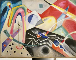 ジグザグ（ジグザグ）ヴァシリーカンディンスキー（またはワシリーカンディンスキーまたはカンディンスキー、1866-1944）による白い絵画1922薄暗い。 95x125 cmベニス、Museo dArte Moderna Ca Pesaro